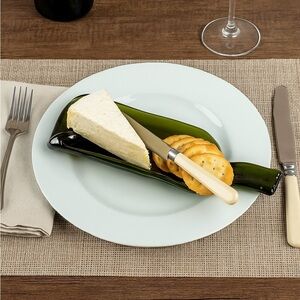 Green Recycled Wine Bottle Spoon Rest Cheese Tray